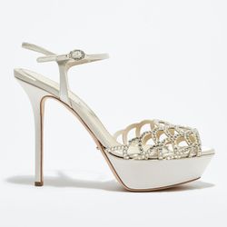 Sandales en Satin & Velours de Cuir Pelle Royal strass ivoire Talon 13 cm - Sergio Rossi - Modalova