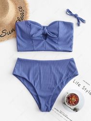 ZAFUL Maillot de Bain Tankini Côtelé Noué à Taille Haute avec Trou de Serrure Xl - Zaful FR - Modalova