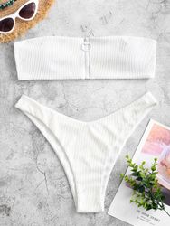 ZAFUL Maillot de Bain Bikini Bandeau Côtelé Zip en Avant à Jambe Haute S - Zaful FR - Modalova