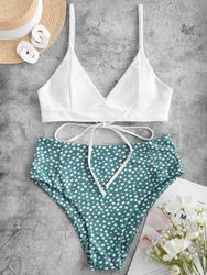 ZAFUL Maillot de Bain Tankini Côtelé Fleuri Imprimé à Taille Haute à Lacets Xl - Zaful FR - Modalova