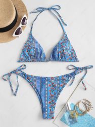 ZAFUL Maillot de Bain Bikini Fleur Cachemire Style Bohémien à Col Halter L - Zaful FR - Modalova