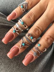 Ensemble de Bague Rétro Fleurie avec Nœud Papillon en Turquoise 10 Pièces - Zaful FR - Modalova