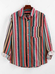 ZAFUL Chemise Décontractée Rayé Géométrique avec Poche à Manches Longues L - Zaful FR - Modalova