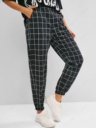 ZAFUL Pantalon à Carreaux Taille Haute avec Poche à Manchettes Elastique M - Zaful FR - Modalova