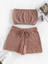 ZAFUL Ensemble de Short de Pyjama en Fausse Fourrure sans Bretelle à Cordon M - Zaful FR - Modalova