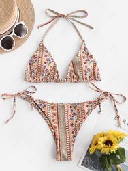 ZAFUL Maillot de Bain Bikini Fleur Cachemire Style Bohémien à Col Halter S - Zaful FR - Modalova