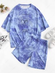 Ensemble de T-shirt Teinté Soleil Imprimé à Goutte Epaule et de Short S - Zaful FR - Modalova