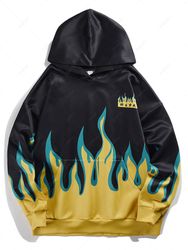 Sweat à Capuche Flamme Caractère Chinois Imprimé avec Poche Kangourou M - Zaful FR - Modalova