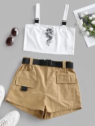 ZAFUL Ensemble de Haut Court Dragon Oriental Imprimé et de Short Cargo Xl - Zaful FR - Modalova