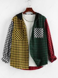 Chemise Motif à Carreaux en Blocs de Couleurs à Manches Longues avec Poche - ZAFUL - Modalova