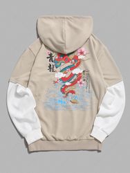 ZAFUL Sweat à Capuche Floral Chinoiserie Dragon Imprimé Fausse Deux Pièces M - Zaful FR - Modalova