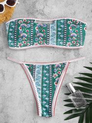 ZAFUL Maillot de Bain Bikini Bandeau Côtelé Fleur Cousu Style Bohémien S - Zaful FR - Modalova