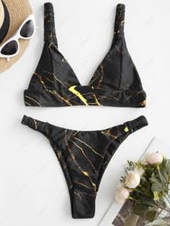 ZAFUL Maillot de Bain Bikini Bandeau Marbre Imprimé à Bretelle à Volants L - Zaful FR - Modalova