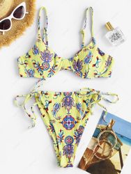 ZAFUL Maillot de Bain Bikini Côtelé Noué Cachemire Imprimé à Armature Style Bohémien L - Zaful FR - Modalova