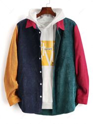 Chemise Panneau en Blocs de Couleurs à Manches Longues en Velours Côtelé M - Zaful FR - Modalova