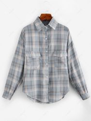 Chemise à Carreaux Surdimensionnée à Manches Longues avec Poche Taille unique - Zaful FR - Modalova