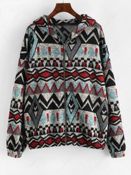 ZAFUL Veste à Capuche Zippée Géométrique Tricotée à Doublure en Laine Xl - Zaful FR - Modalova