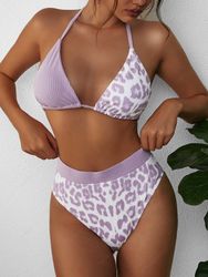ZAFUL Maillot de Bain Bikini Convertible Côtelé Léopard à Taille Haute M - Zaful FR - Modalova