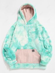 Sweat à Capuche Applique Teinté Fourré avec Poche en Avant en Fausse Fourrure - ZAFUL - Modalova