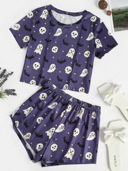 Ensemble de Short Pyjama d'Halloween Chauve-souris et Fantôme Imprimés S - Zaful FR - Modalova