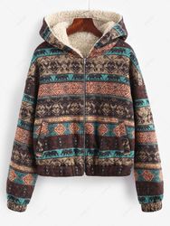 ZAFUL Veste à Capuche Zippée Ethnique à Doublure en Tricot avec Poche M - Zaful FR - Modalova