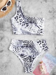 ZAFUL Maillot de Bain Tankini Côtelé Léopard Une Epaule à Taille Haute S - Zaful FR - Modalova