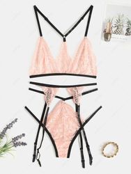 Ensemble de Soutien-gorge en Dentelle Fermeture en Avant et de Jarretière S - Zaful FR - Modalova