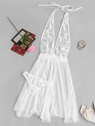 Soutien-gorge Lingerie Tressé Brodées avec Plume à Volants à Col Halter Taille unique - Zaful FR - Modalova