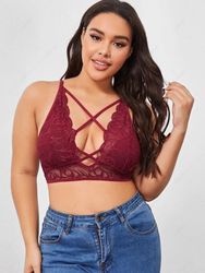 Soutien-Gorge Festonné avec Croisés sur le Devant et Dentelle Grande-Taille 3xl - Zaful FR - Modalova