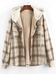 ZAFUL Manteau à Capuche à Carreaux avec Poche à Doublure en Fausse Fourrure S - Zaful FR - Modalova