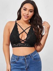 Soutien-Gorge Festonné avec Croisés sur le Devant et Dentelle Grande-Taille 2xl - Zaful FR - Modalova
