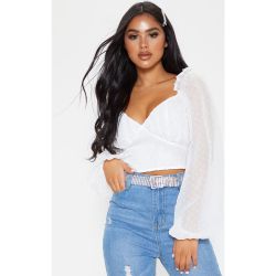 Petite - Chemisier à encolure coeur en mousseline de soie & mesh à pois - PrettyLittleThing - Modalova