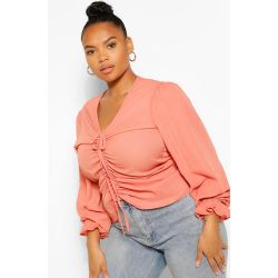 Grande Taille - Chemisier Effet Plissé À Manches Bouffantes Et Décolleté Plongeant - boohoo - Modalova