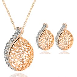 Classic creuse goutte d'eau pendentif bijoux ensemble cristal strass collier boucles d'oreilles bijoux de mariée - Newchic - Modalova