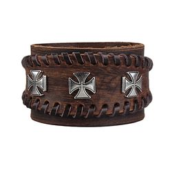 Punk Croix charme bracelet en cuir véritable Bracelet Vintage réglable manchette Bracelets pour les s - Newchic - Modalova