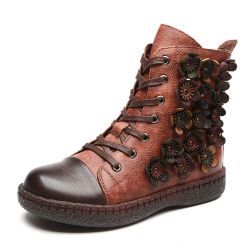 Rétro chaud bottes en cuir de vache à la main des s de lacets de bottes plates - Newchic - Modalova