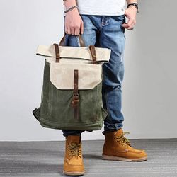 Sacs de voyage unisexe rétro en cuir véritable toile imperméable sac à dos - Newchic - Modalova
