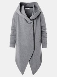 S Plaine Zipper Devant Ourlet Irrégulier Loose Designer Mid Longueur Vestes À Capuche - Newchic - Modalova