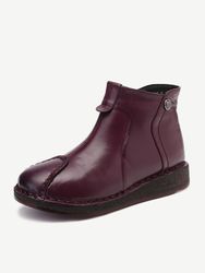 S Cuir Véritable Soft Bottes Plates Doublées En Peluche Chaudes Surpiquées - Newchic - Modalova