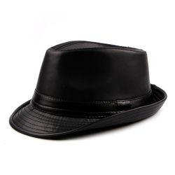 Hommes Hiver Vintage PU Cuir Courbé Brim Jazz Cap Style Britannique Chapeau Fedora Chaud - Newchic - Modalova