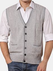 Veste sans Manches en Maille Ouverture Boutonnée Cardigan Laine en Jacquard Col V Gilet d'hiver - Newchic - Modalova