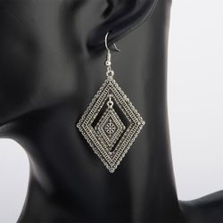 Vintage diamant géométrique creux pendentif boucles d'oreilles longues boucles d'oreilles bohème bijoux chic - Newchic - Modalova