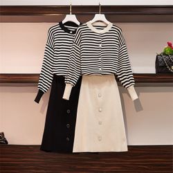 Pull en maille Fat Mm Deux pièces Saison Nouvelle robe grande taille à rayuress - Newchic - Modalova