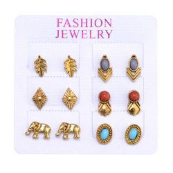 Boucles d'oreilles éléphants géométriques en métal Vintage Set turquoise incrusté boucles d'oreilles bijoux Bohème - Newchic - Modalova