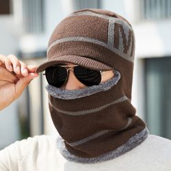 Chapeau chaud pour hommes avec écharpe M Lettre Bonnet en laine Bonnet coupe-vent - Newchic - Modalova