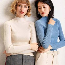 Half-high Collar Short Sweater Tight Bottoming Shirt Long-sleeved Hooded Slim Sweater - Newchic - Modalova