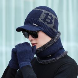 Echarpe Chapeau Gants Trois Pièces Costume Tricot Coupe-Vent Bonnet Plus Écharpe Épaississante Chapeau De Laine - Newchic - Modalova