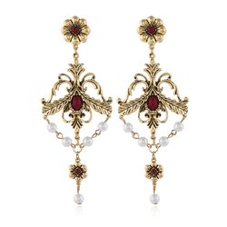 Vintage géométrique creux longues boucles d'oreilles fleur perle strass pendentif boucles d'oreilles bijoux à la mode - Newchic - Modalova