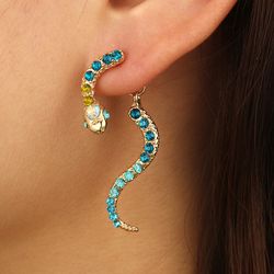 Boucles d'oreilles en strass bleu serpent géométrique vintage boucles d'oreilles longues pendentif en métal animal - Newchic - Modalova