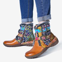 SOCOFY Super Soft Cuir véritable Colorful Bottes plates à surpiqûres chaudes - Newchic - Modalova